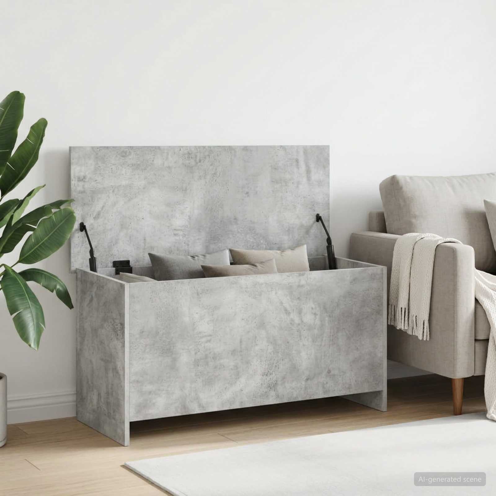 Baú de armazenamento cinzento cimento 100 x 40 x 50 cm