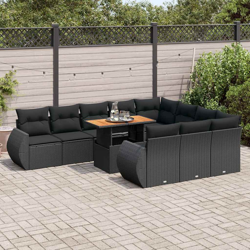 11 Pcs conjunto sofás de jardim c/ almofadões vime PE preto