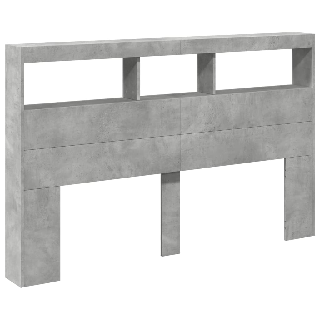 Armário de cabeceira c/ luzes LED 160x17x102cm cinzento cimento