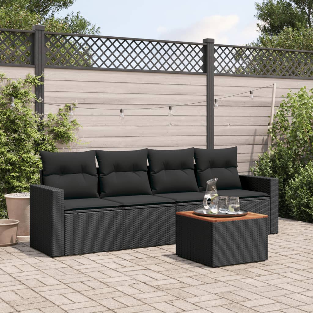 5 Pcs conjunto sofás de jardim com almofadões vime PE preto