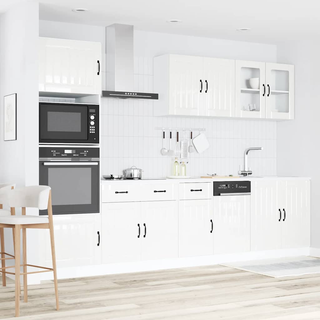 7 Peças armário de cozinha conjunto lucca branco brilhante