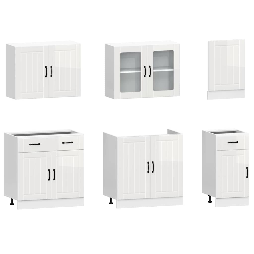 7 Peças armário de cozinha conjunto lucca branco brilhante