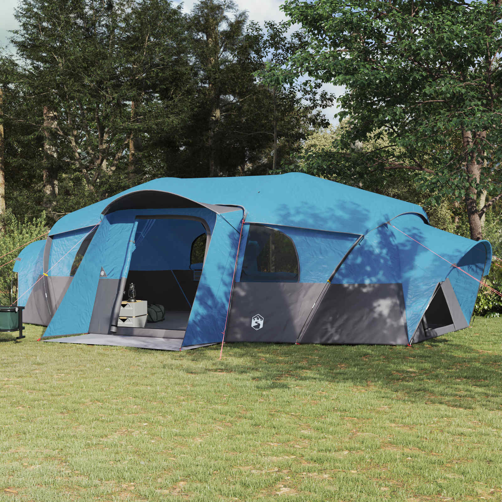 Barraca familiar com cobertura impermeável azul para 18 pessoas