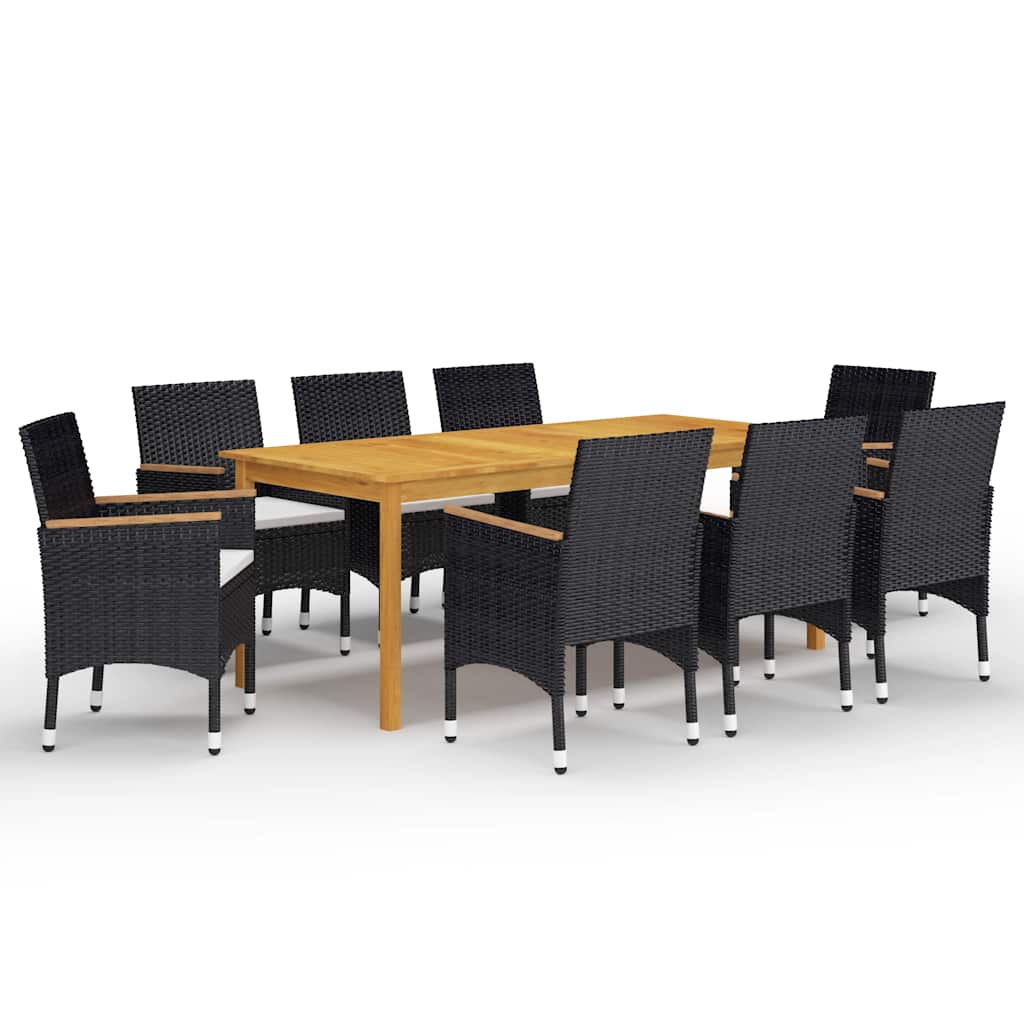9 Pcs conjunto de jantar para jardim preto