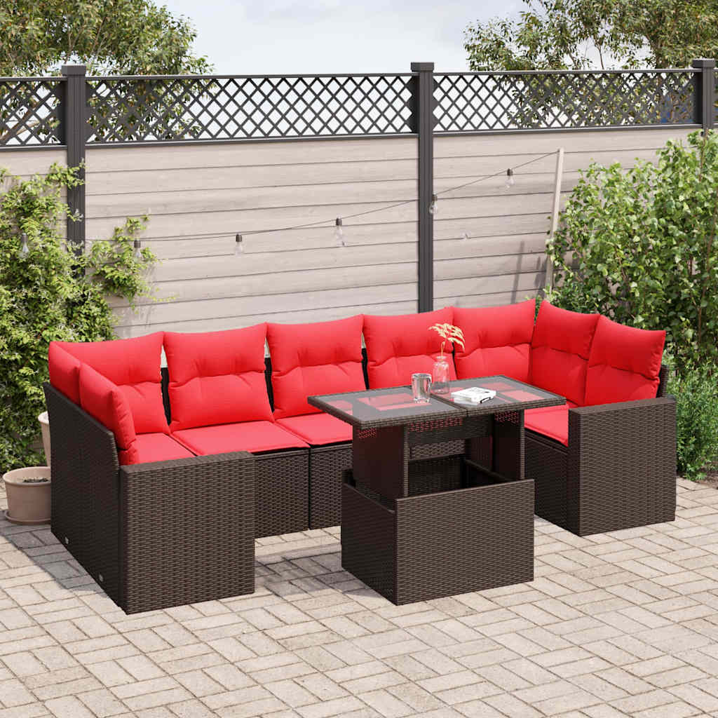 Conjunto de sofá de jardim com 8 peças e almofadas em rattan sintético marrom