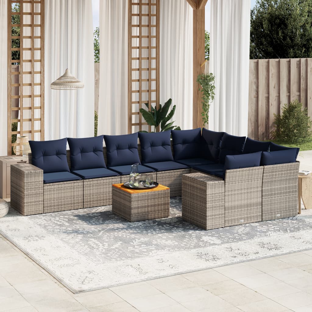 Conjunto de sofá de jardim com 10 peças e almofadas em rattan sintético cinza
