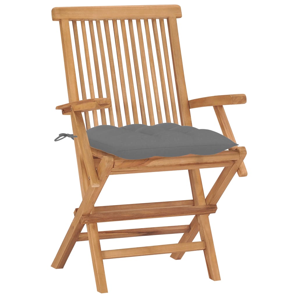 Cadeiras de jardim c/ almofadões cinzentos 2 pcs teca maciça