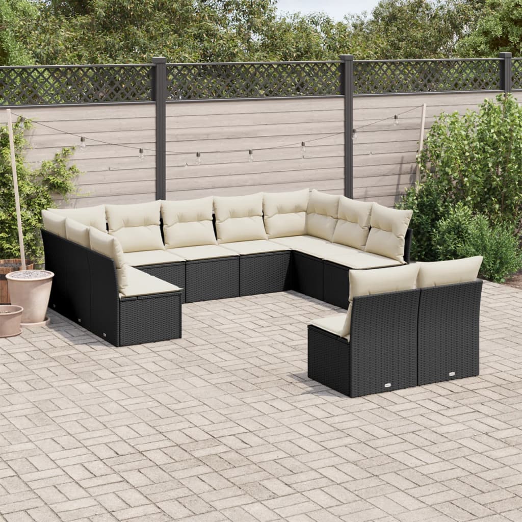 11 Pcs conjunto sofás de jardim c/ almofadões vime PE preto