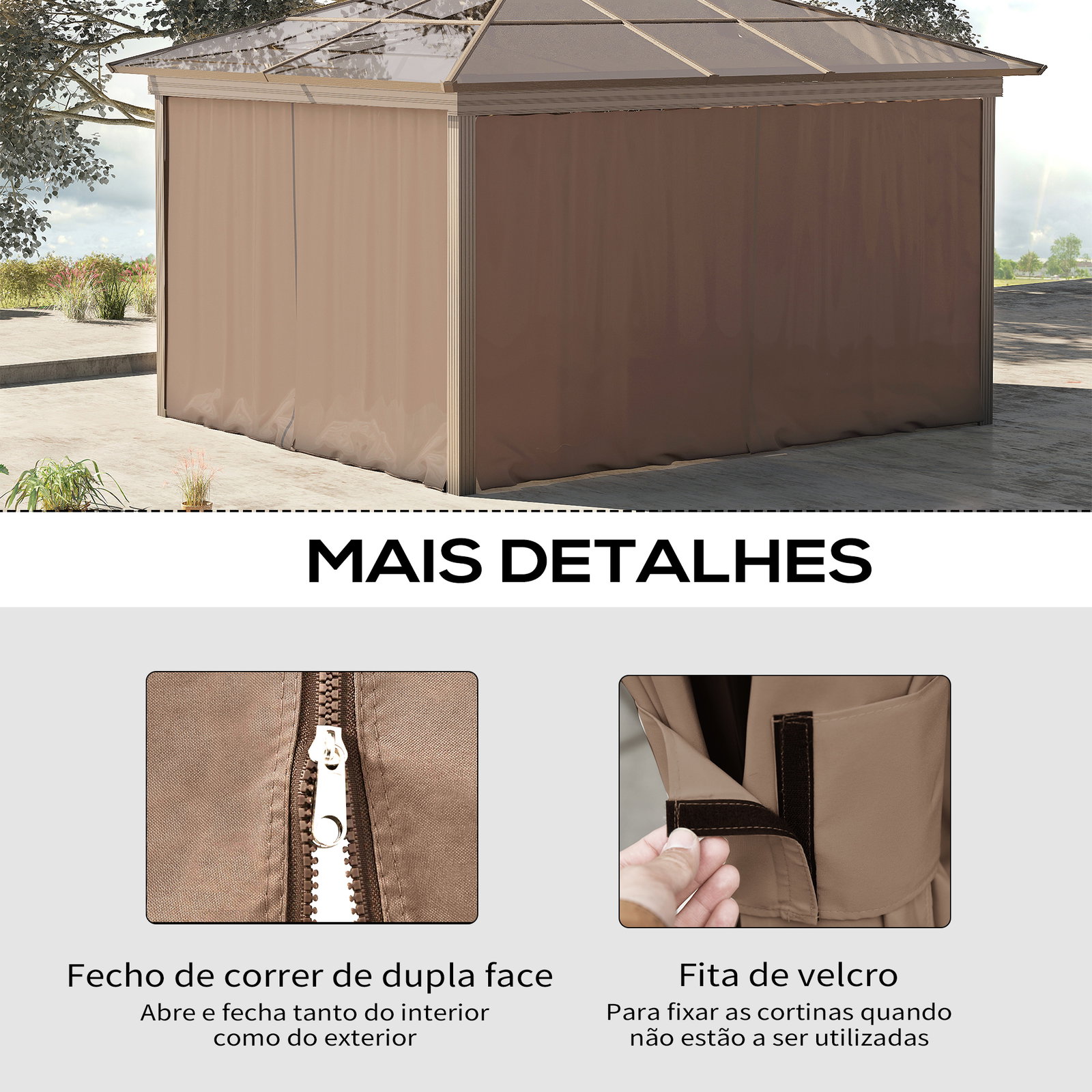 4 Paredes Laterais para Tenda 302x205 cm Laterais para Tenda Universal com Ganchos e Argola em C para Jardim Terraço Marrom