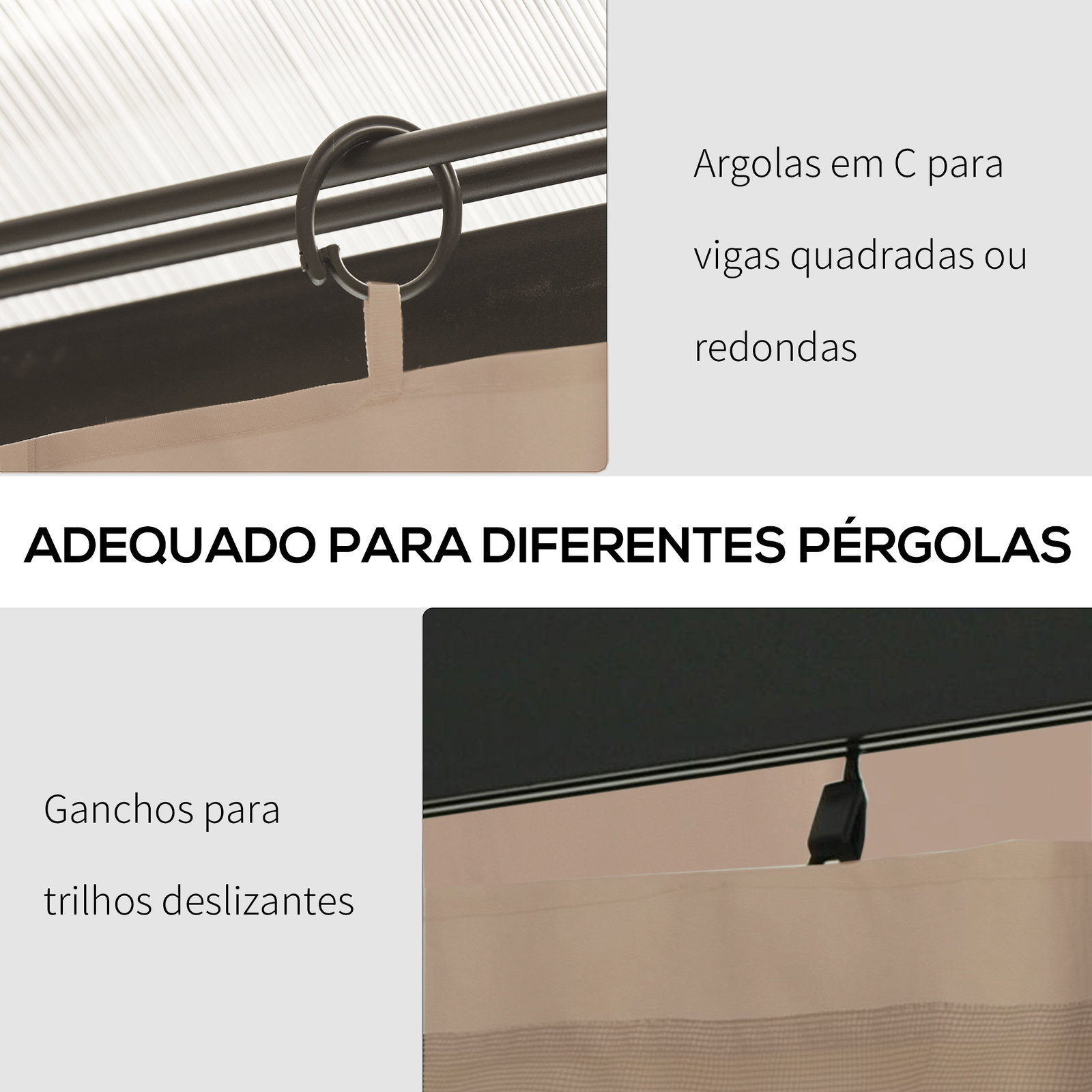4 Paredes Laterais para Tenda 302x205 cm Laterais para Tenda Universal com Ganchos e Argola em C para Jardim Terraço Marrom