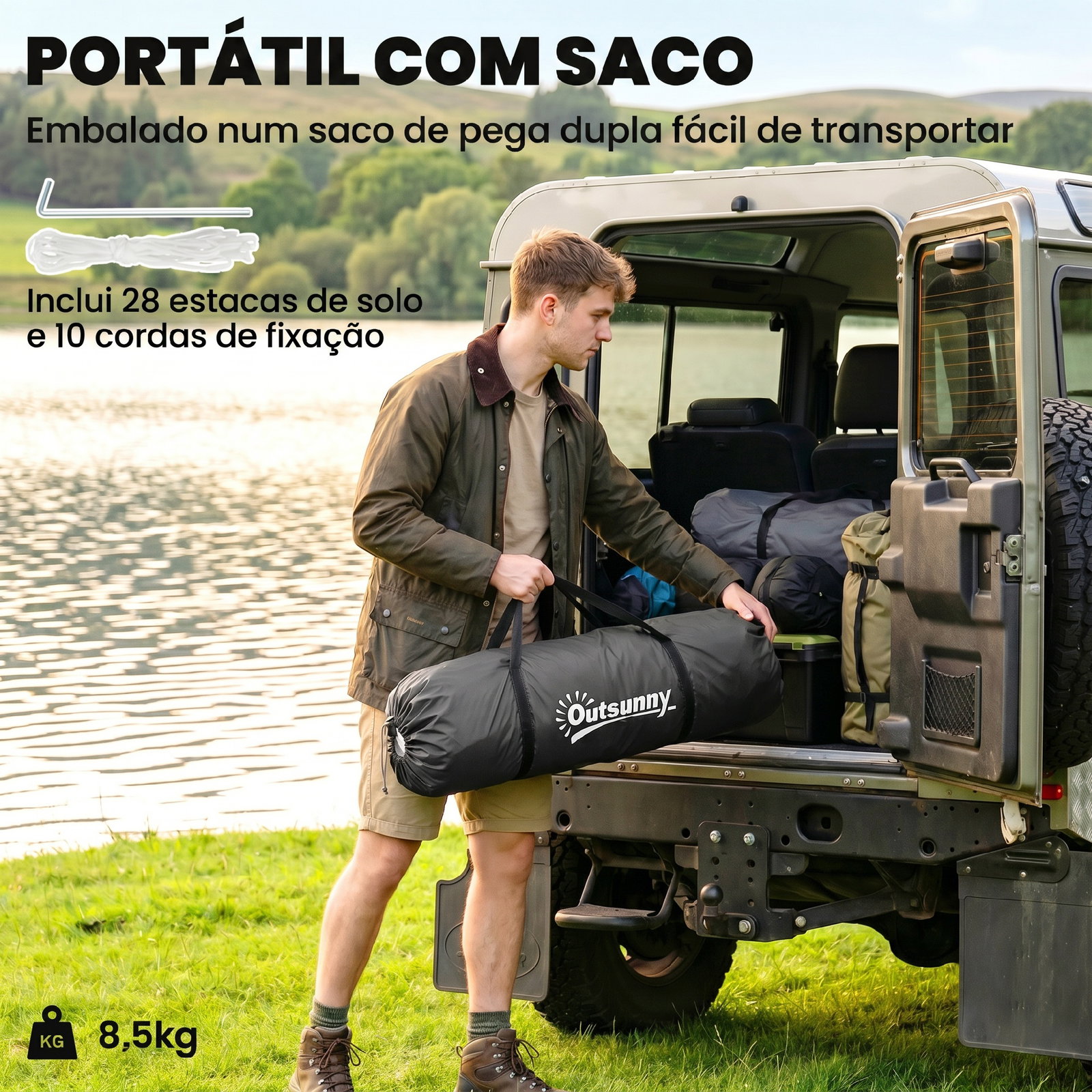 Tenda de campismo familiar para 4-6 pessoas com 2 dormitórios impermeável 3000 mm com bolsa 555x225x190 cm cinza e verde