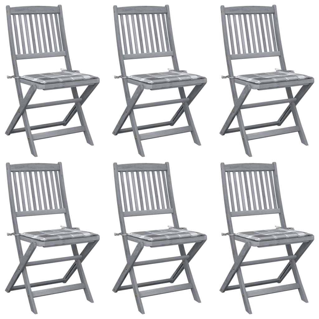 Cadeiras exterior dobráveis c/ almofadões 6 pcs acácia maciça