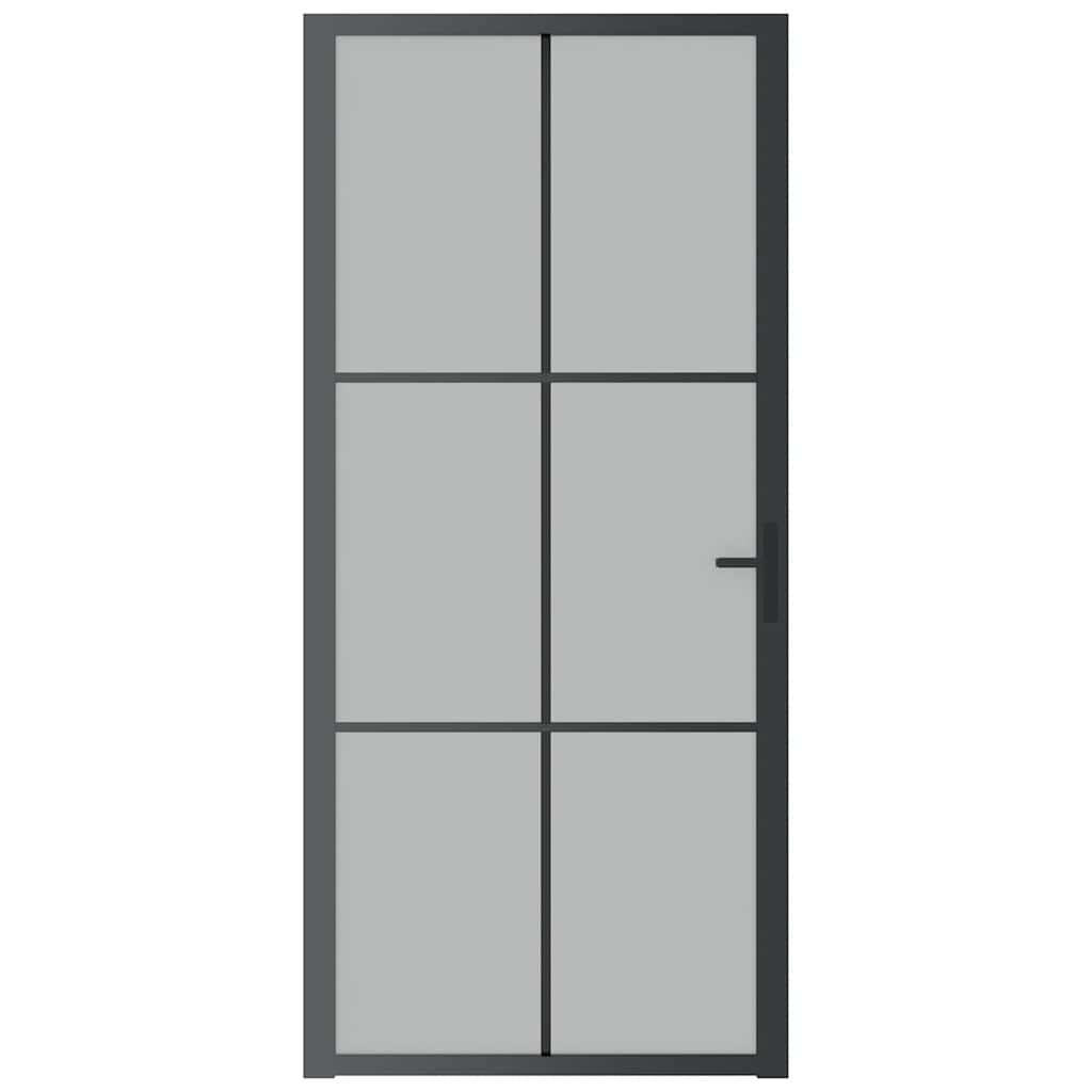 Porta interior 93x201,5 cm vidro fosco e alumínio preto