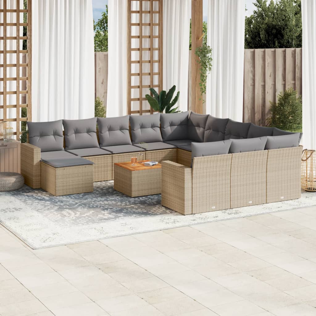 13 Pcs conjunto de sofás p/ jardim com almofadões vime PE bege