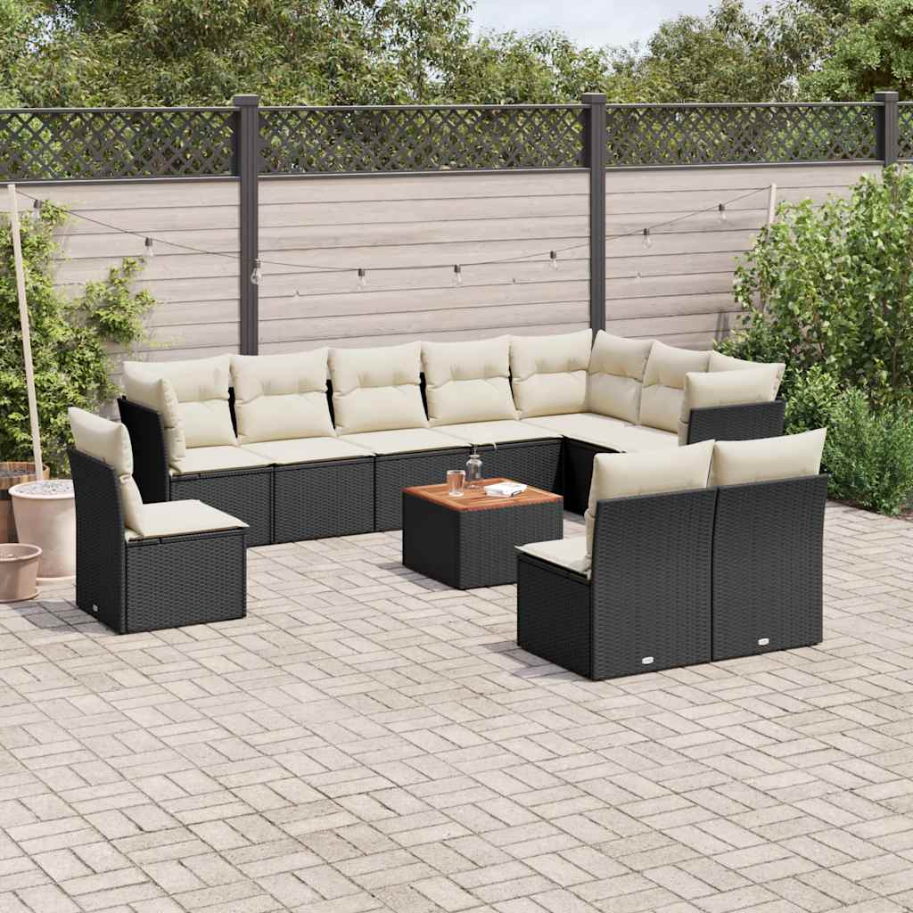 11 Pcs conjunto sofás de jardim c/ almofadões vime PE preto