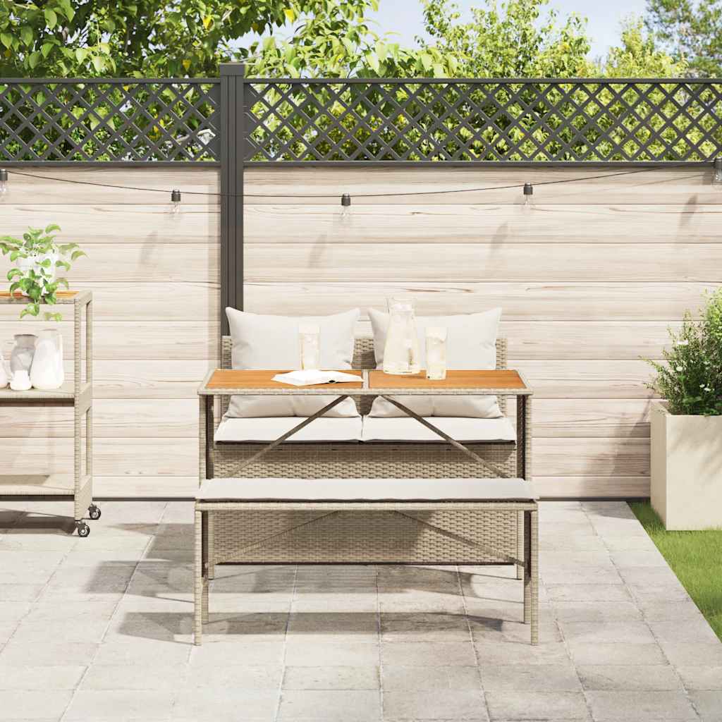 3 Pcs conjunto de jantar p/ jardim com almofadões vime PE bege