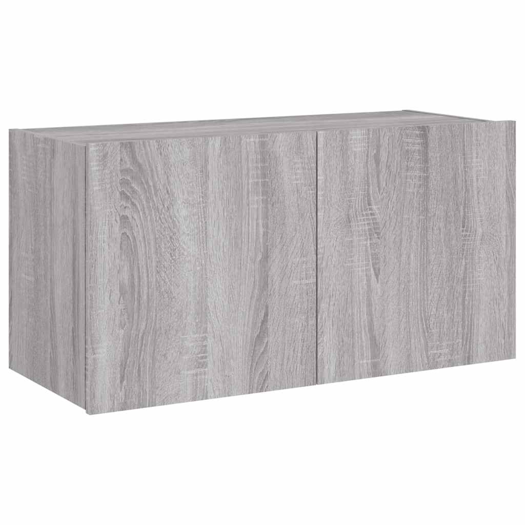 Móvel de parede p/ TV c/ luzes LED 80x35x41 cm cinzento sonoma