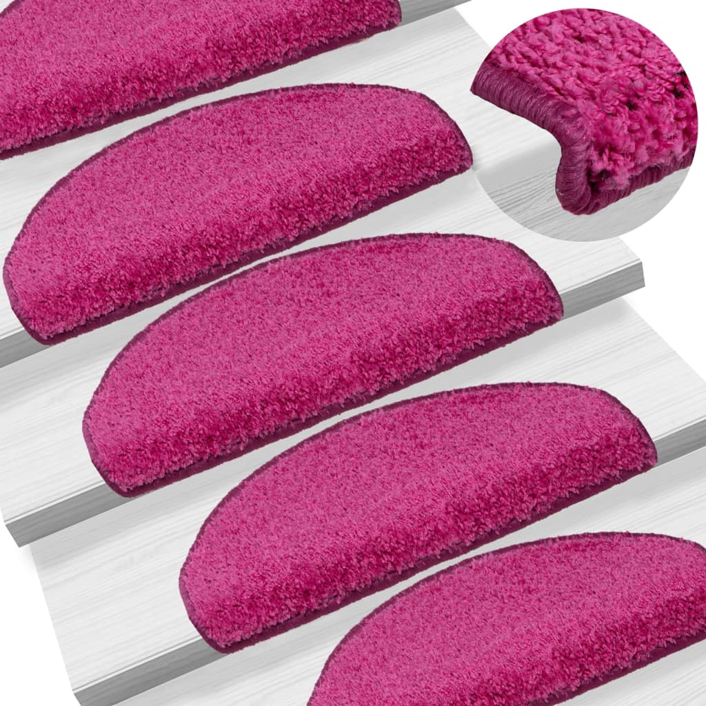 Tapetes de escada 15 peças 65x21x4 cm rosa semicircular grande