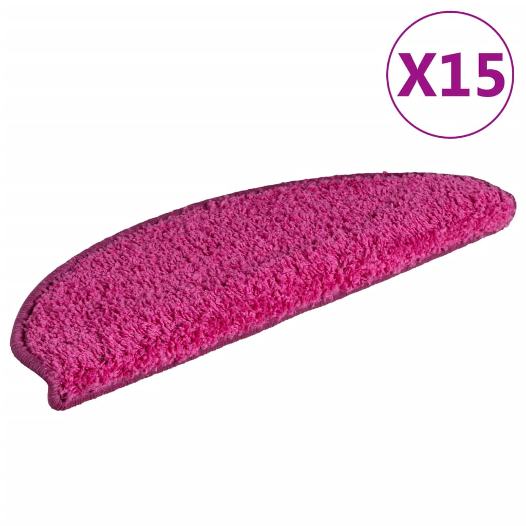 Tapetes de escada 15 peças 65x21x4 cm rosa semicircular grande