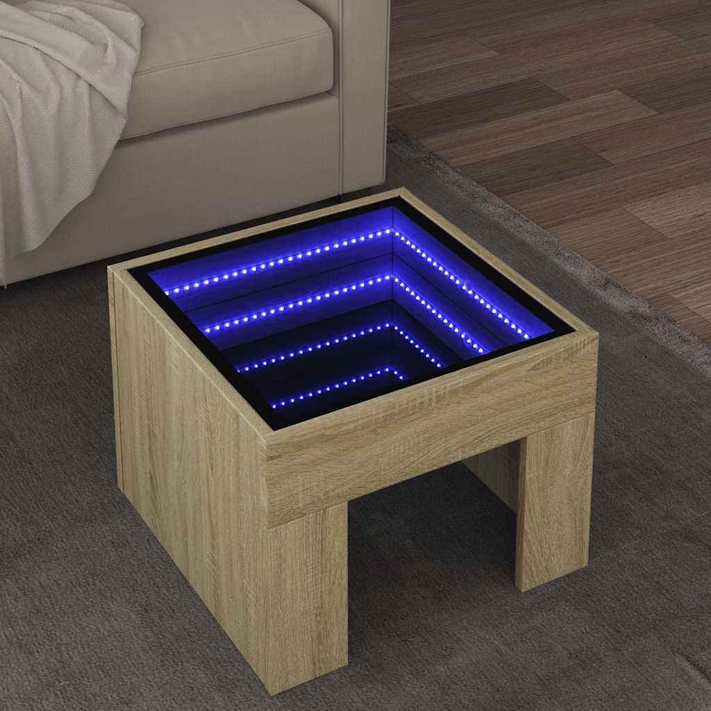 Mesa de centro luzes LED infinity 40x40x30 cm carvalho sonoma