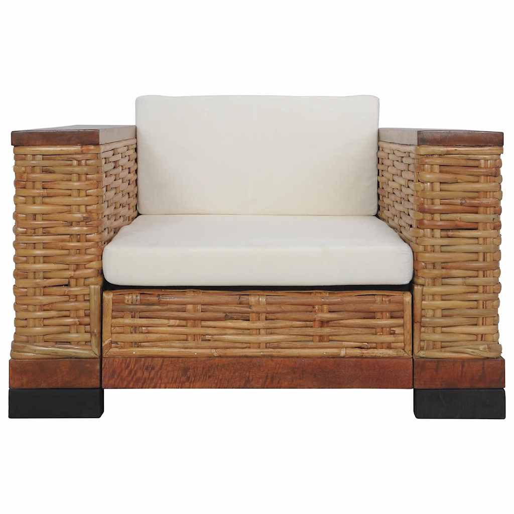2 Pcs conjunto de sofás com almofadões vime natural castanho