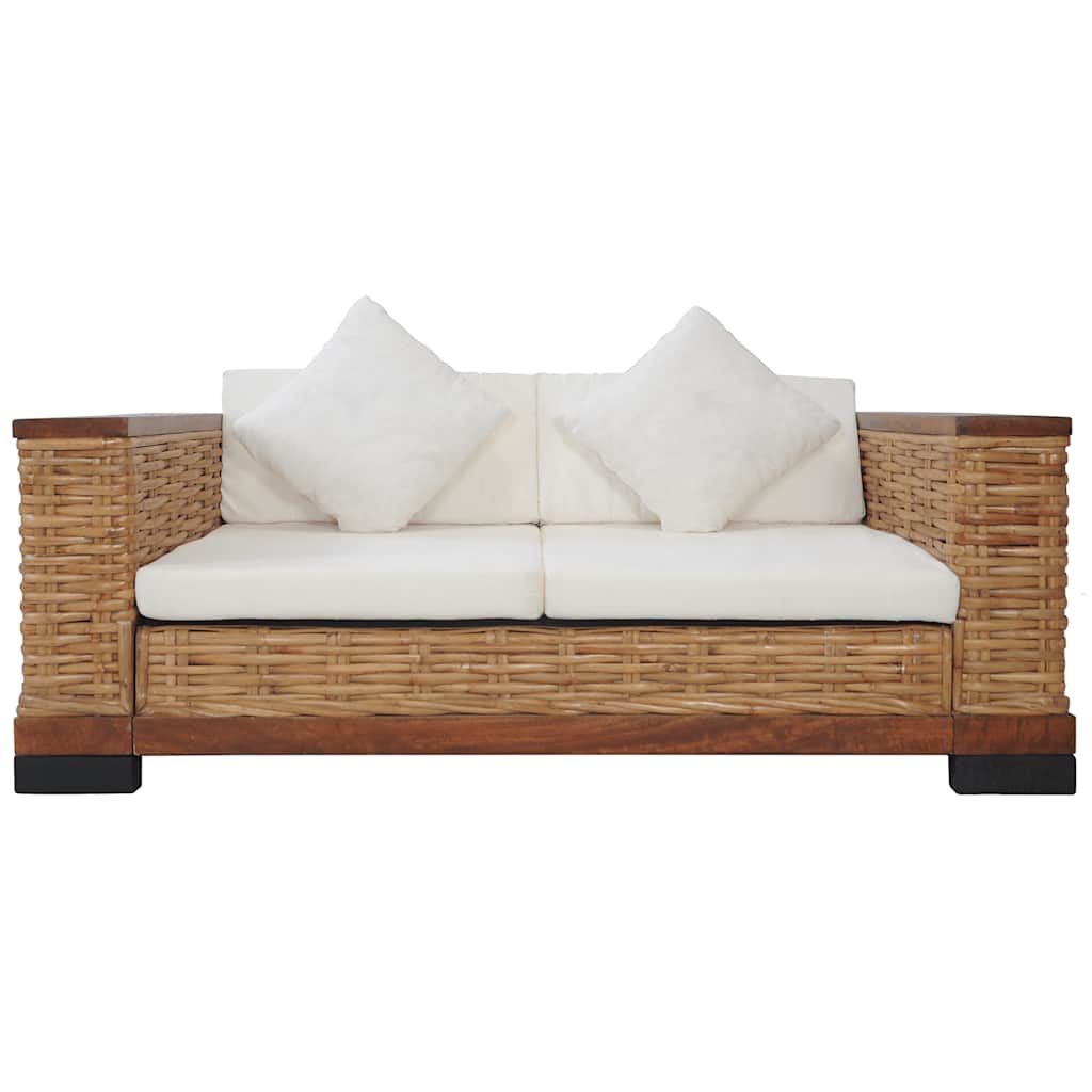 2 Pcs conjunto de sofás com almofadões vime natural castanho