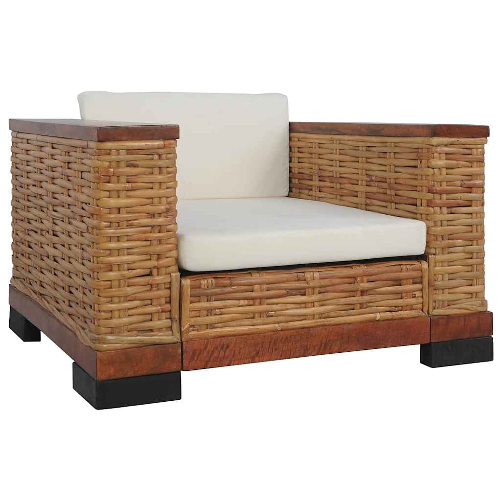 2 Pcs conjunto de sofás com almofadões vime natural castanho