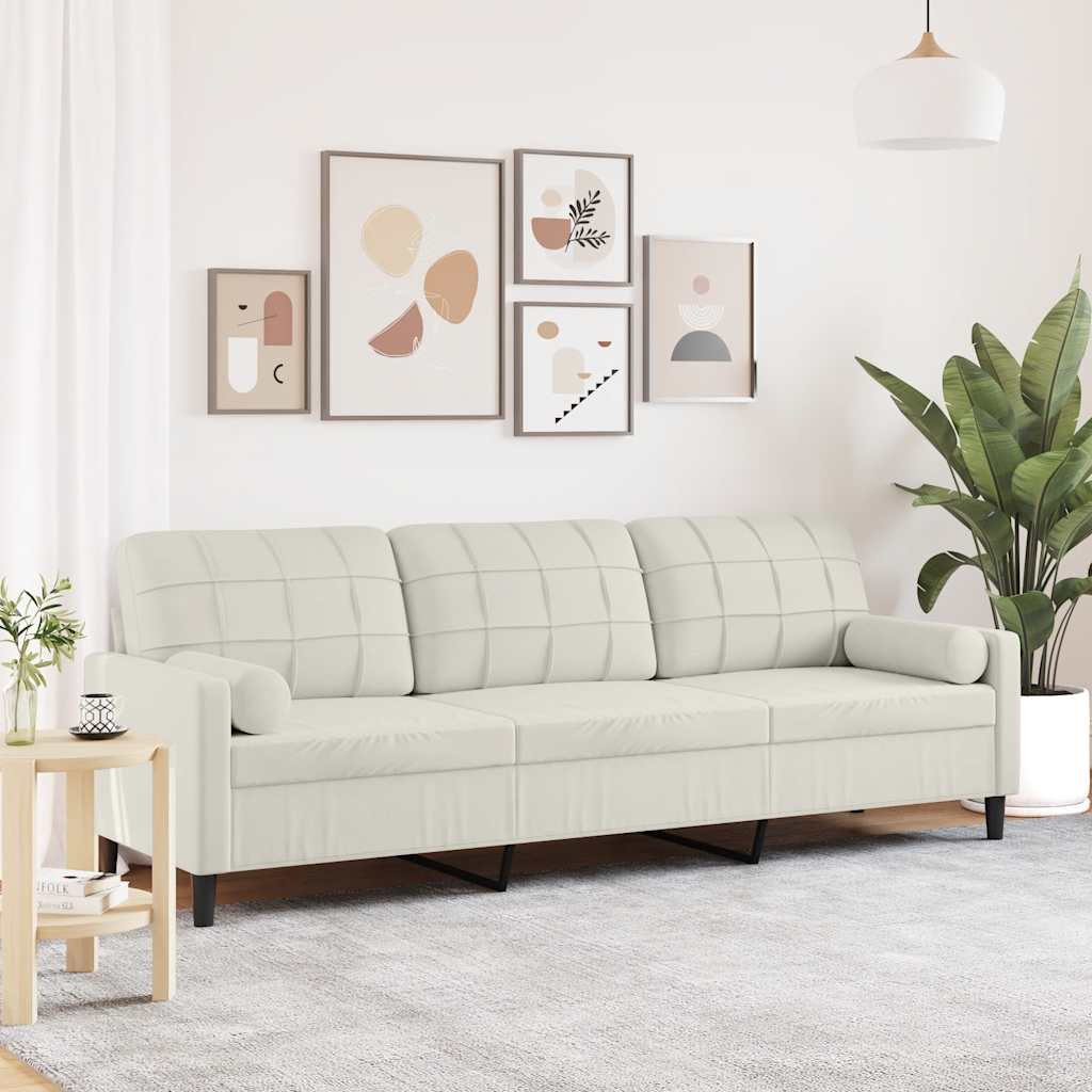 Sofá 3 lugares c/ almofadas decorativas 210 cm veludo creme