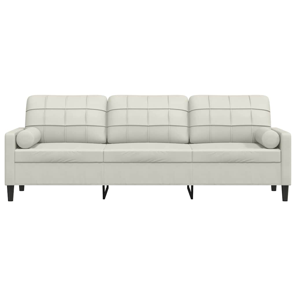 Sofá 3 lugares c/ almofadas decorativas 210 cm veludo creme