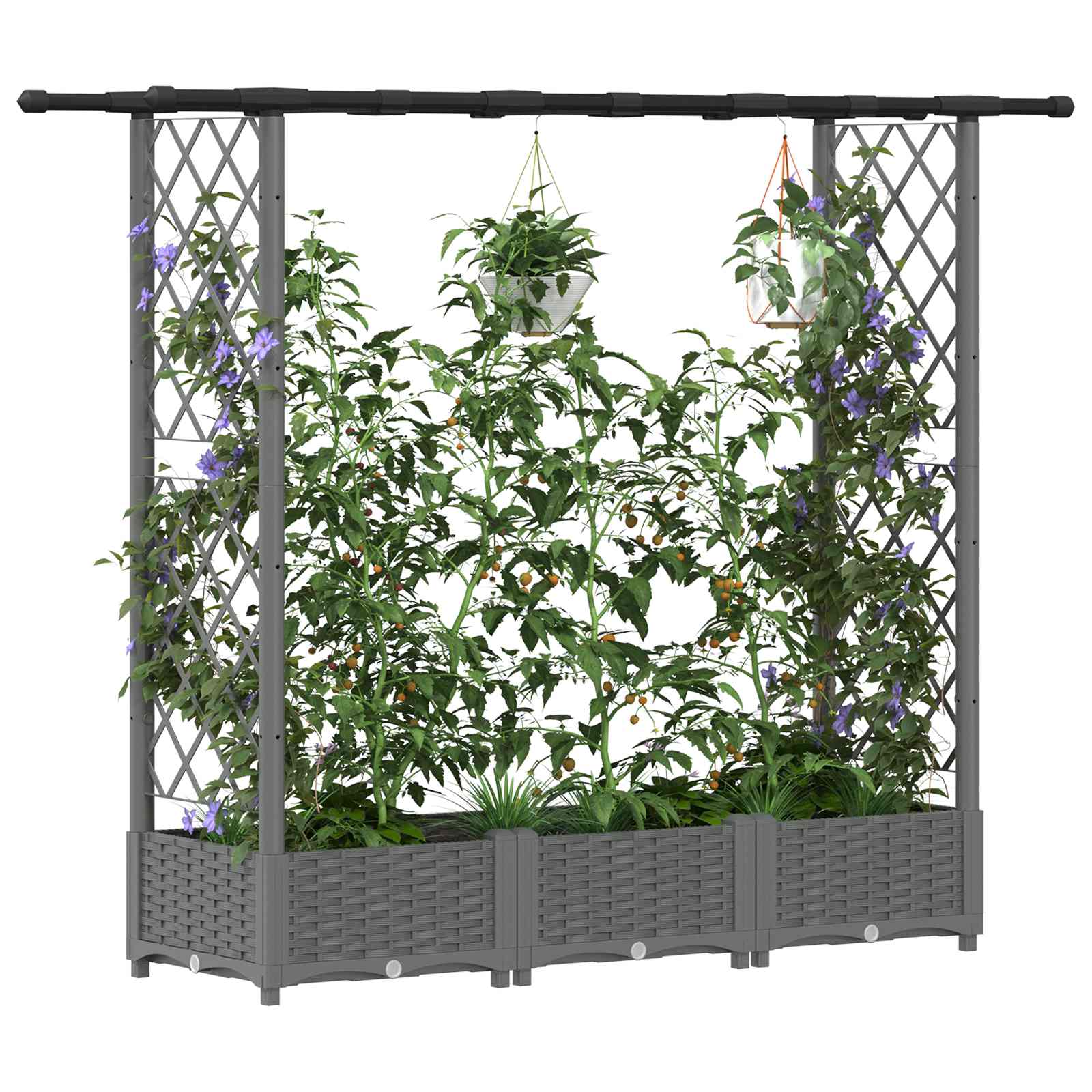 Cama elevada com treliça e telhado cinzento-claro PP