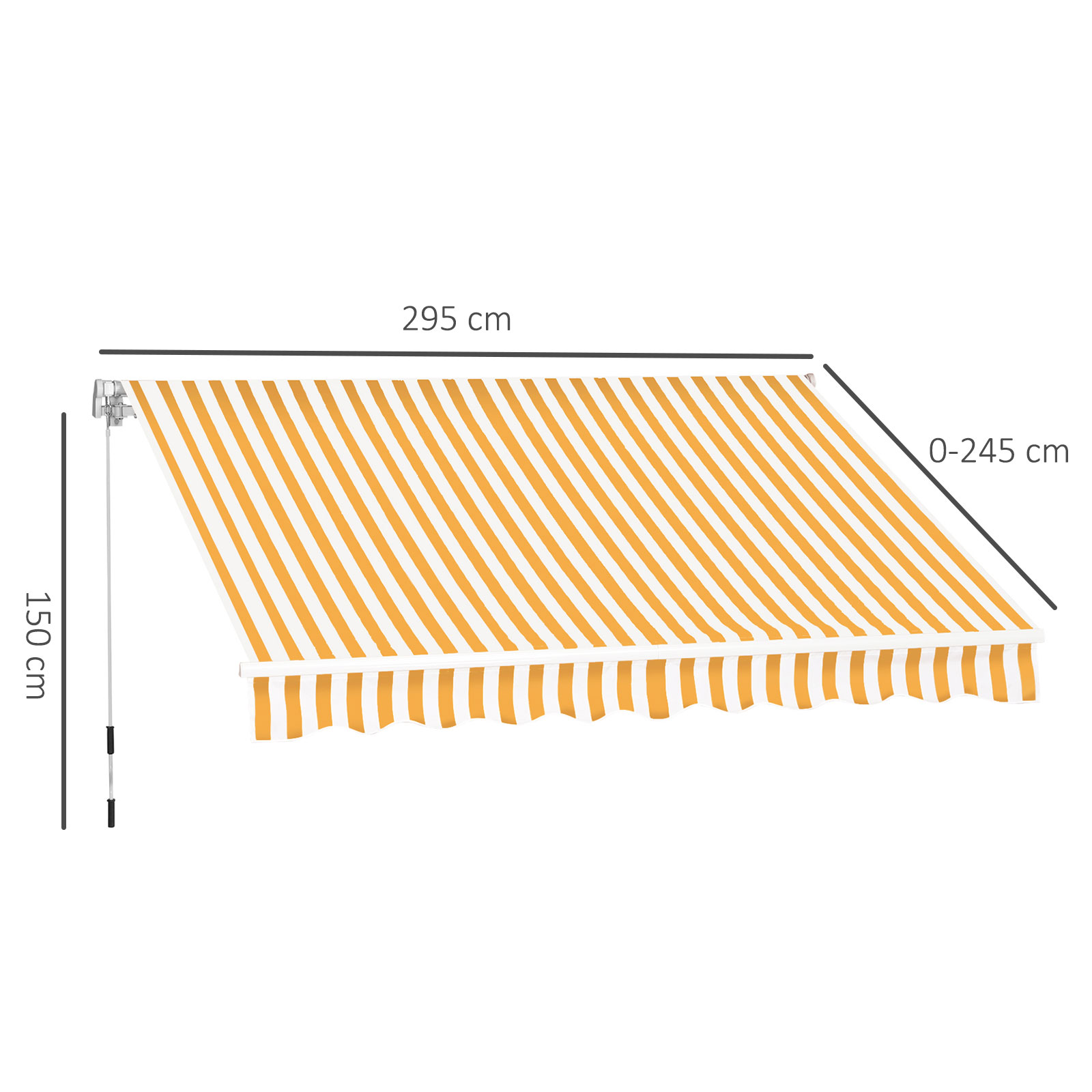 Toldo manual retrátil 350x250 cm, toldo exterior para terraço com ângulo ajustável, braço articulado, montagem à parede, estrutura de alumínio, anti-UV e impermeável, para jardim, laranja
