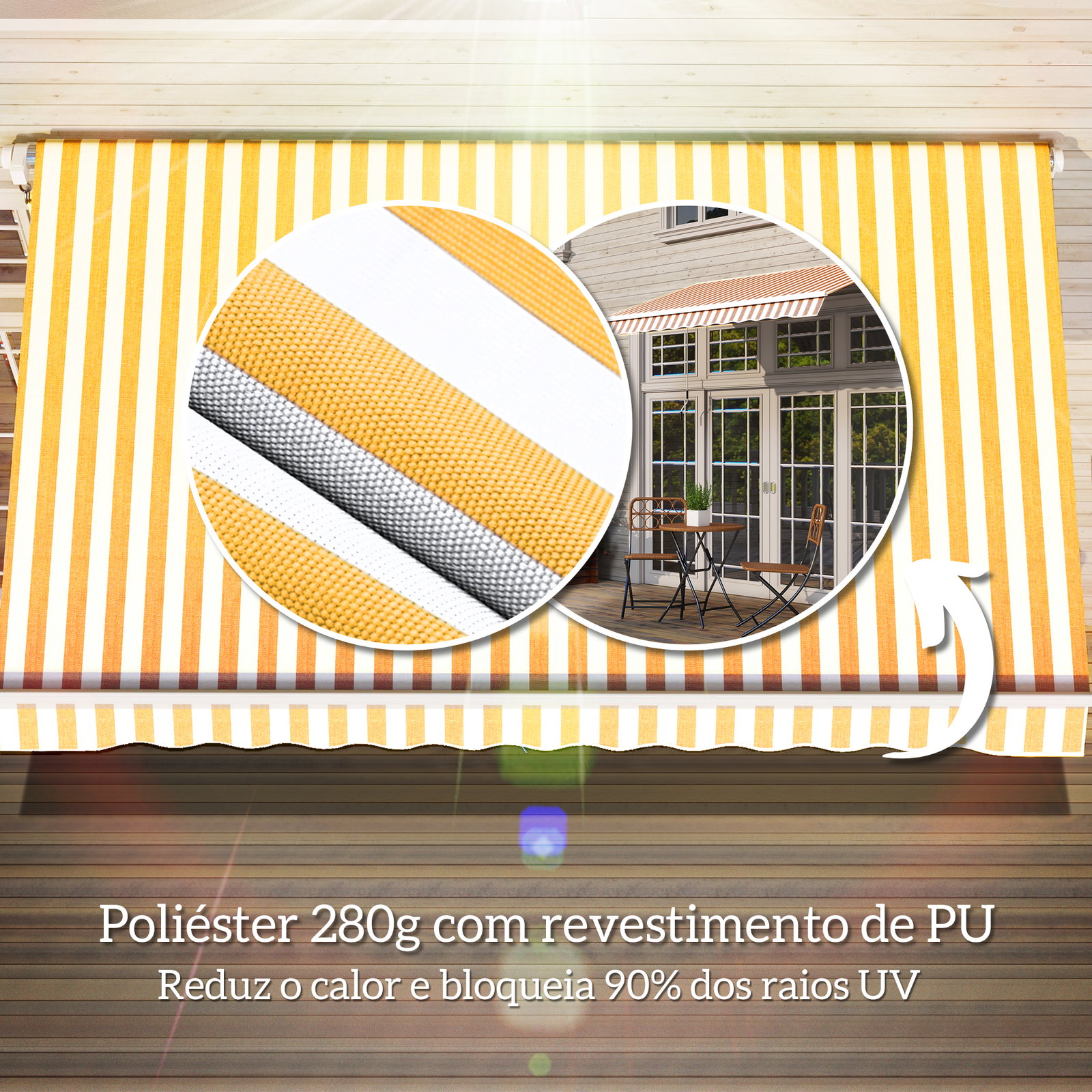 Toldo manual retrátil 350x250 cm, toldo exterior para terraço com ângulo ajustável, braço articulado, montagem à parede, estrutura de alumínio, anti-UV e impermeável, para jardim, laranja