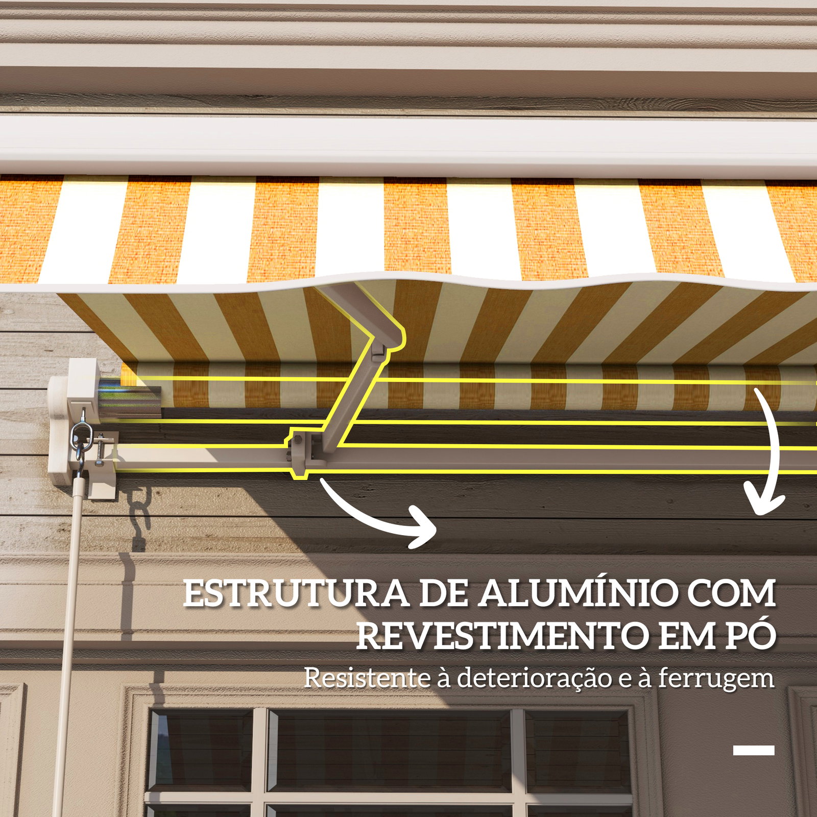 Toldo manual retrátil 350x250 cm, toldo exterior para terraço com ângulo ajustável, braço articulado, montagem à parede, estrutura de alumínio, anti-UV e impermeável, para jardim, laranja