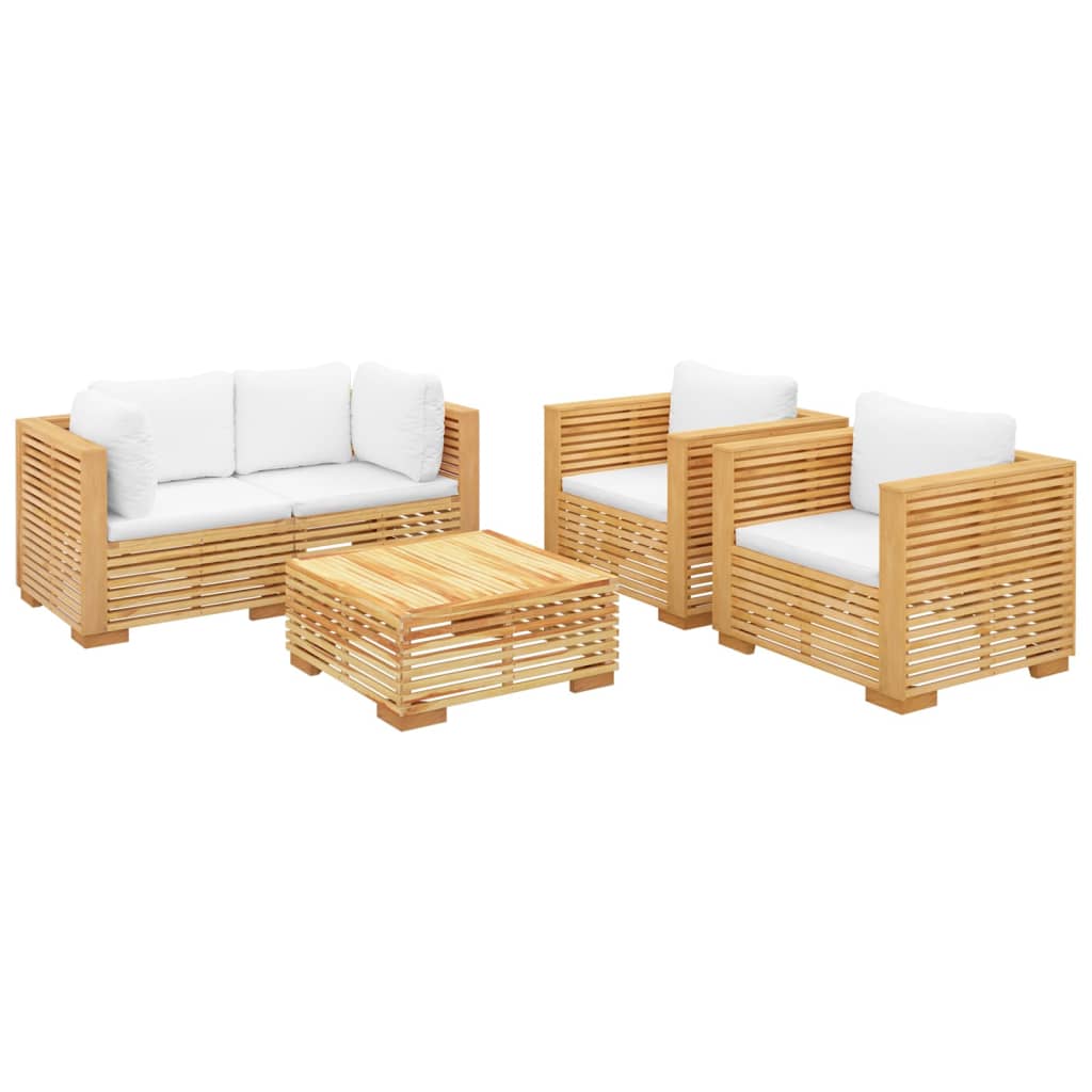 5 Pcs conjunto lounge jardim c/ almofadões madeira teca maciça