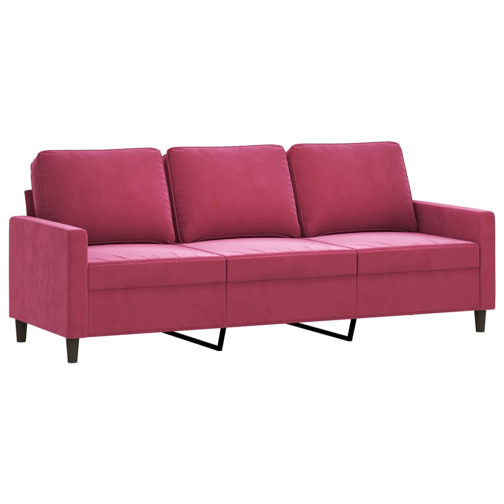 Sofá de 3 lugares com apoio de pés 180 cm veludo vermelho tinto
