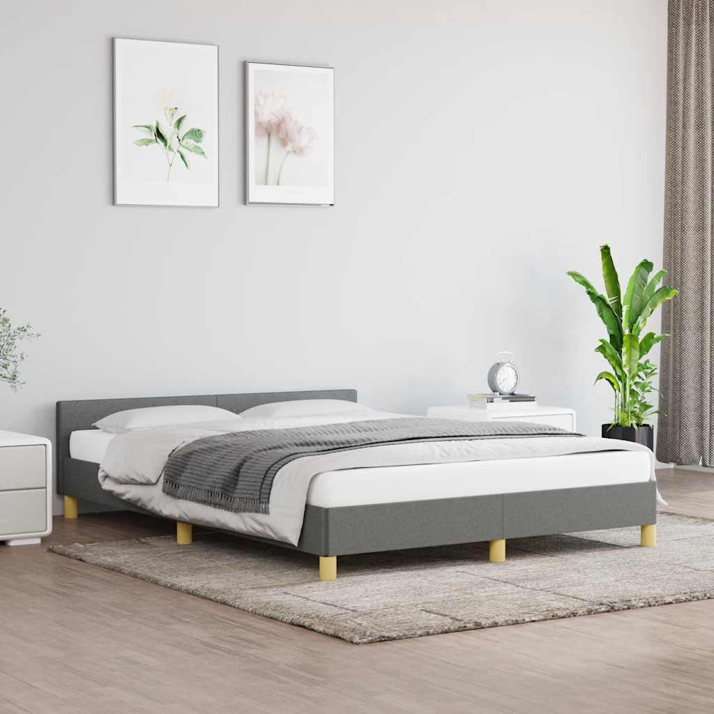 Estrutura de cama sem colchão 140x190 cm tecido cinzento-escuro