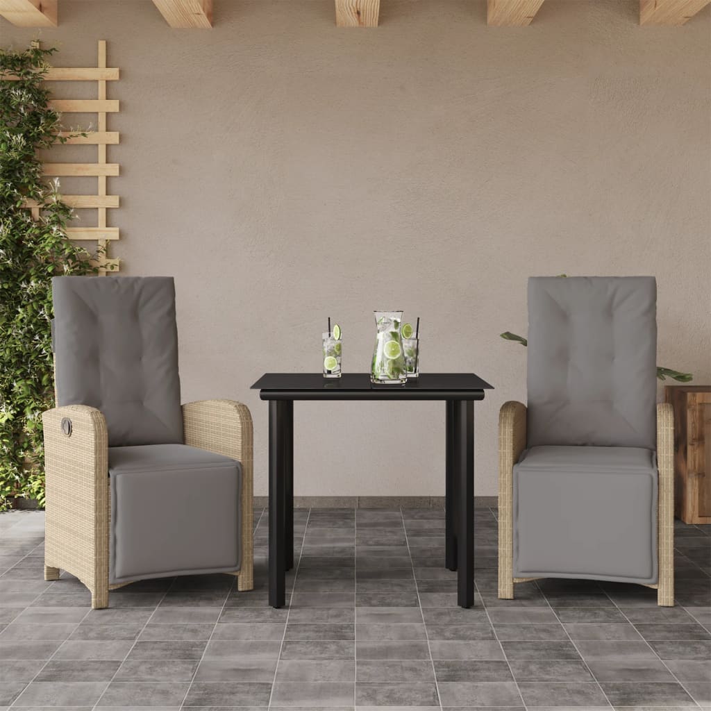 3 Pcs conjunto bistrô com almofadões vime PE bege