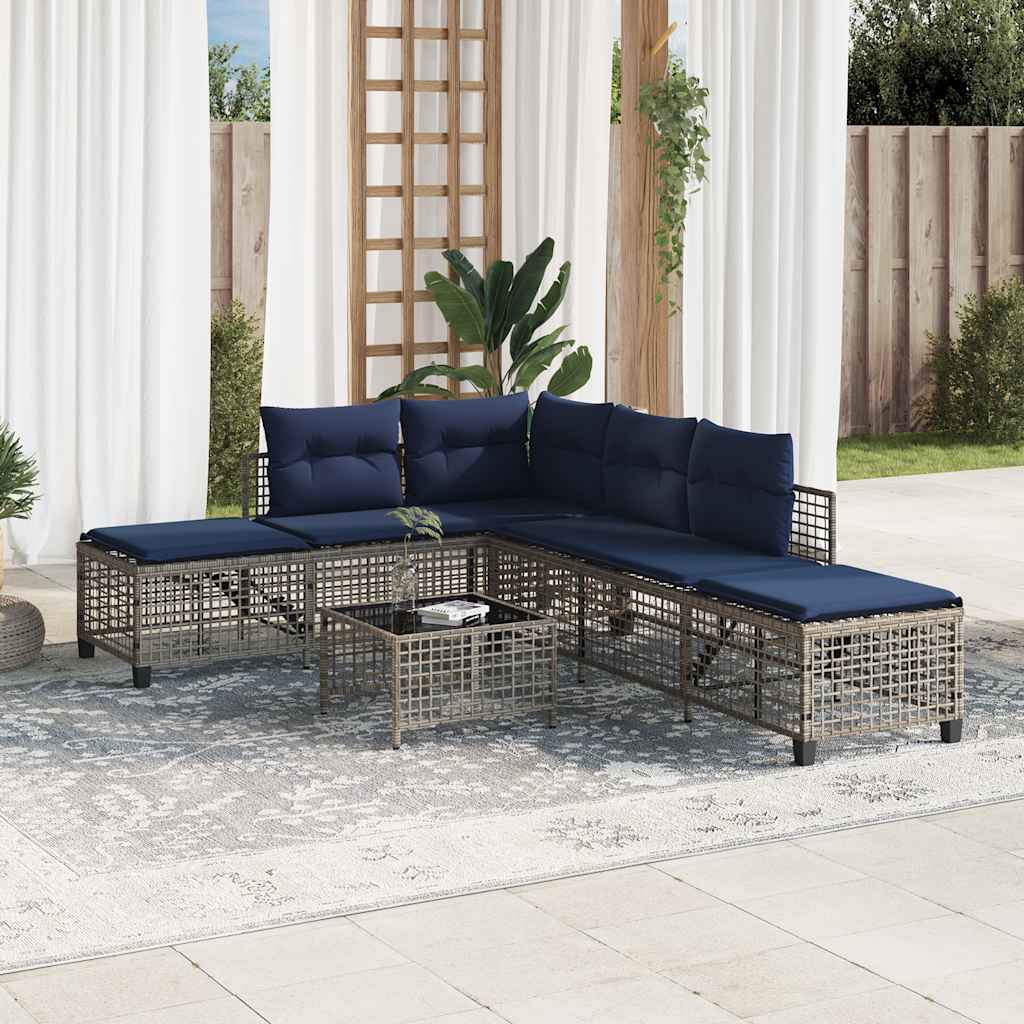 Conjunto de sofá de canto para jardim de 3 peças com almofadas em rattan sintético cinza