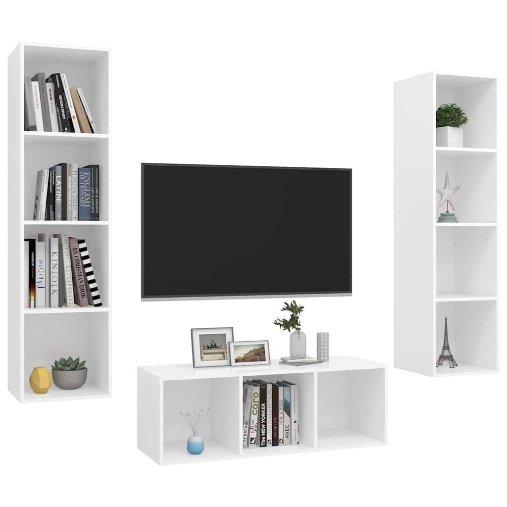 3 Pcs conjunto de móveis de TV contraplacado branco