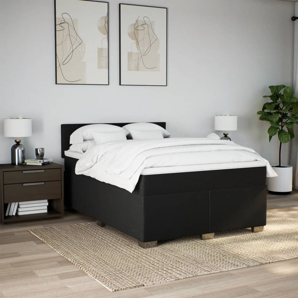 Cama com molas/colchão 140x190 cm tecido preto