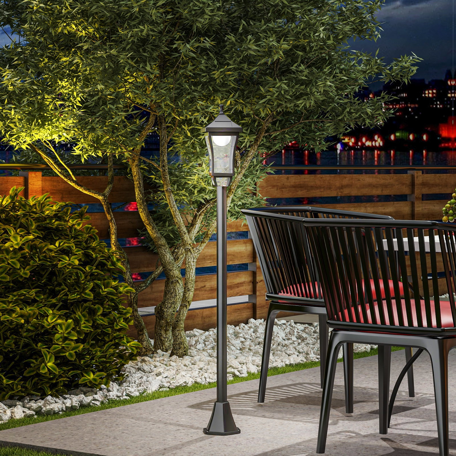 Candeeiro solar de jardim candeeiro com painel solar liga e desliga automaticamente para exterior pátio 15x15x127 cm preto