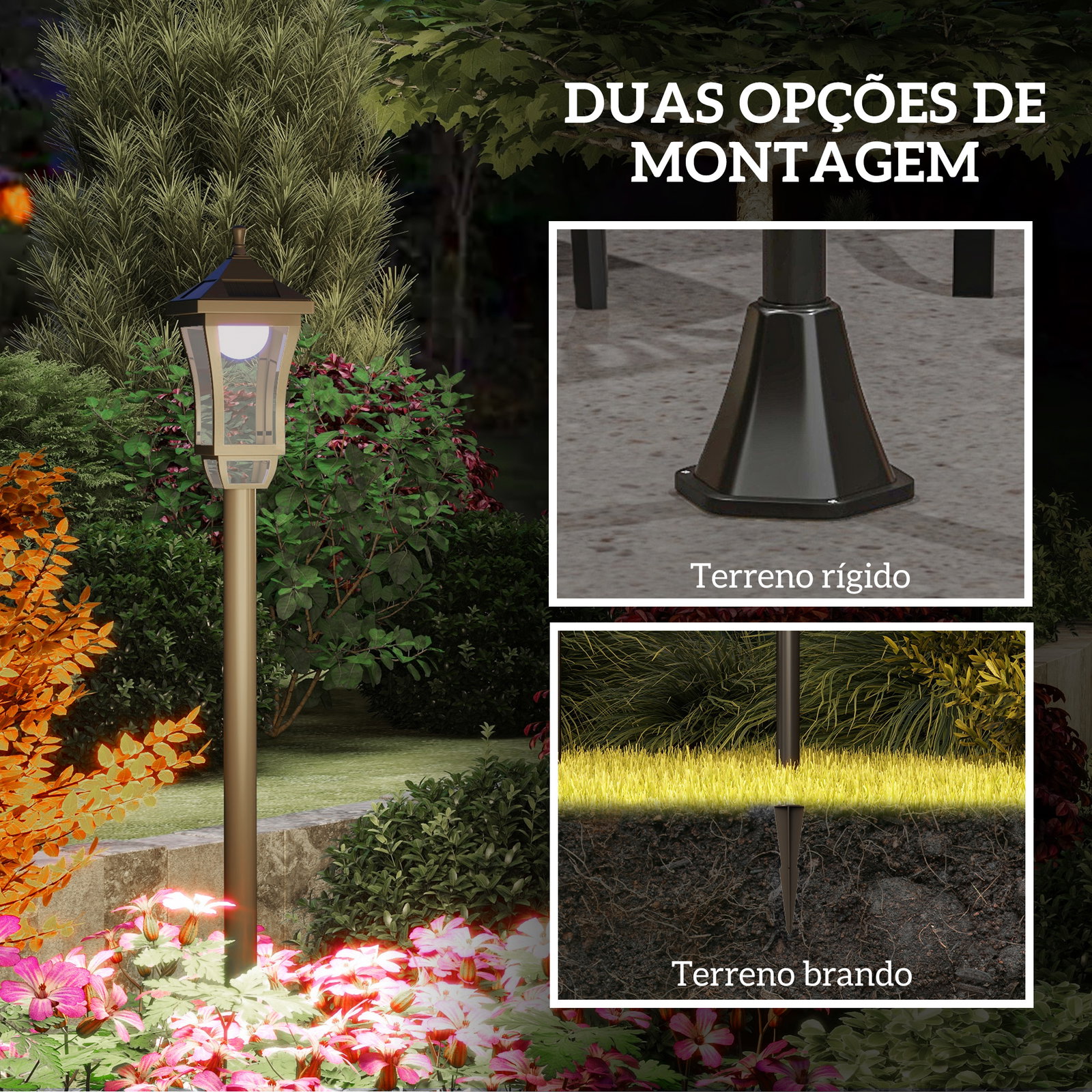 Candeeiro solar de jardim candeeiro com painel solar liga e desliga automaticamente para exterior pátio 15x15x127 cm preto
