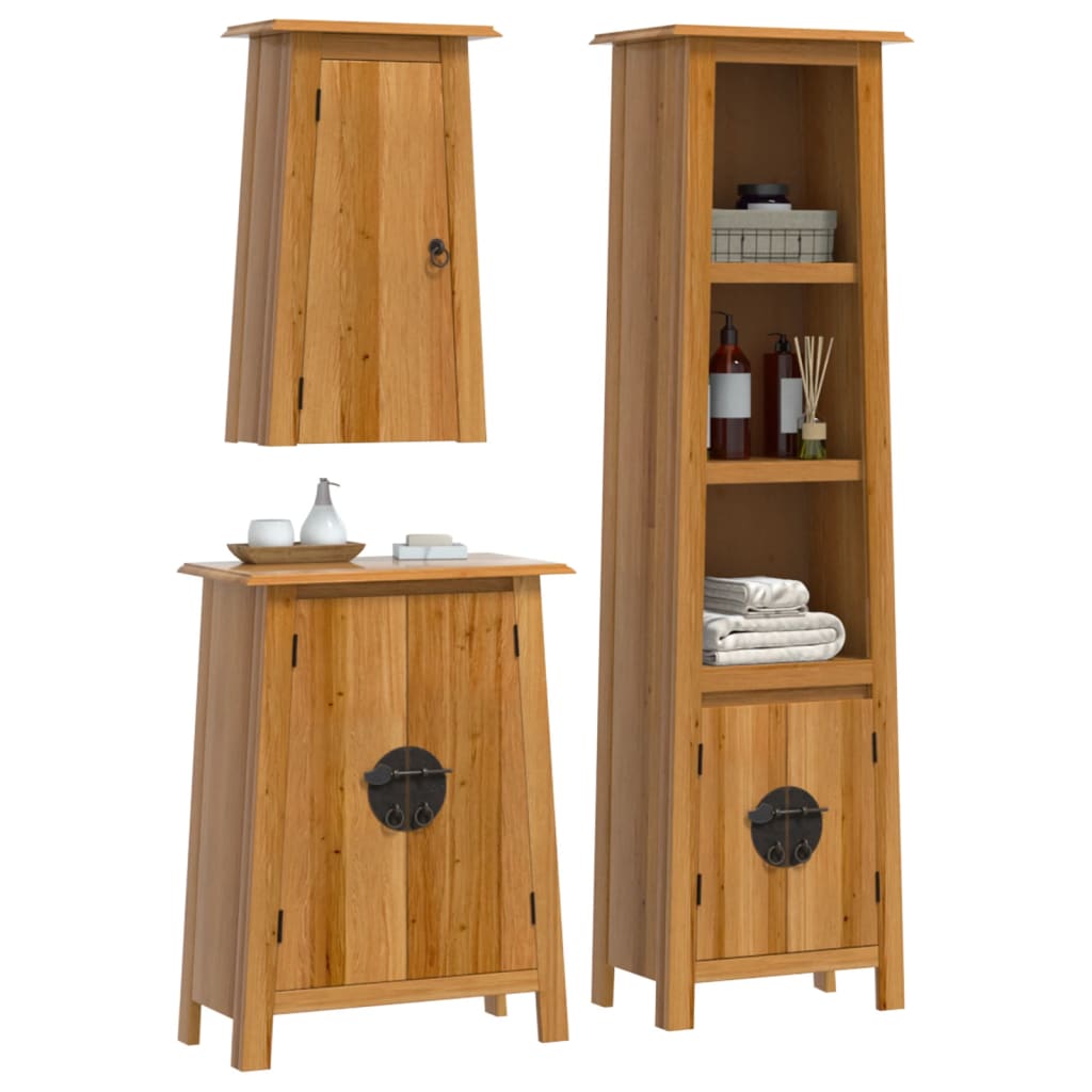 3 Pcs conjunto móveis p/ casa de banho madeira de pinho maciça