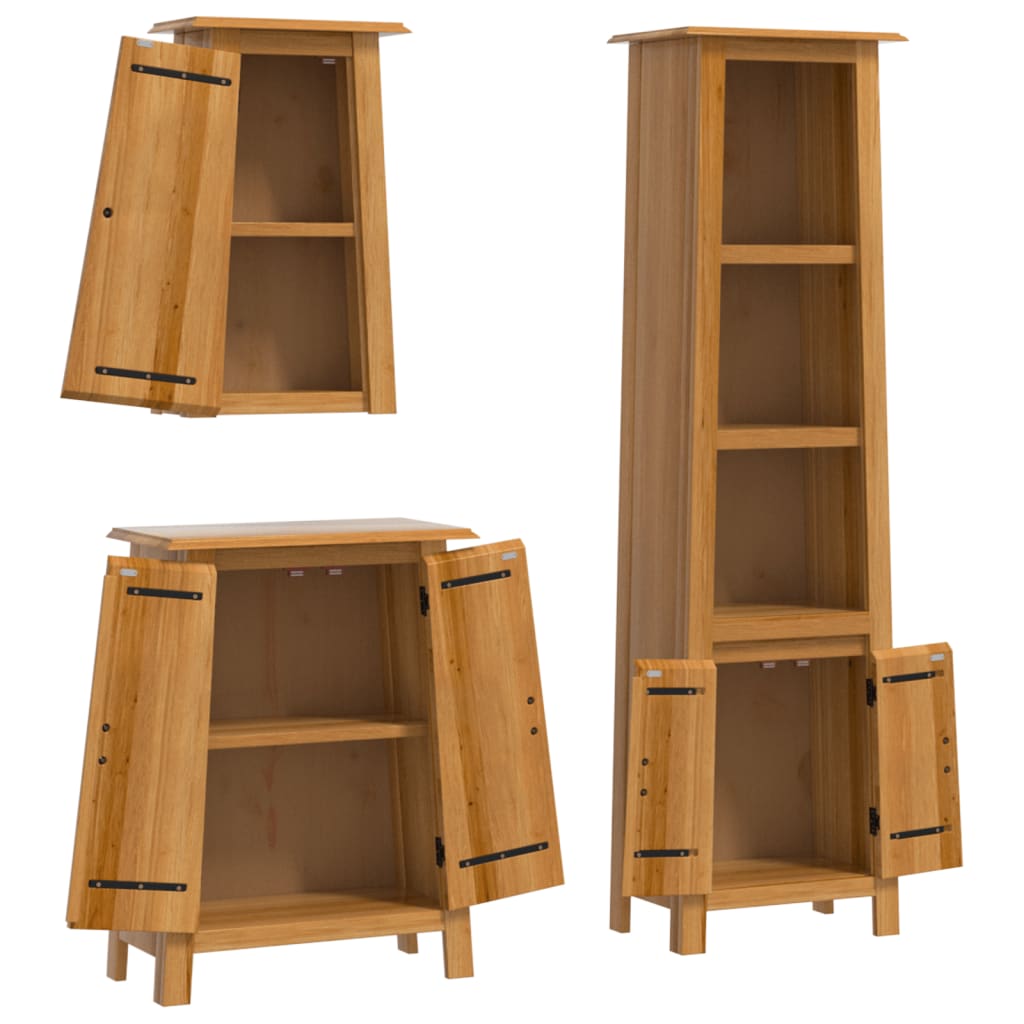 3 Pcs conjunto móveis p/ casa de banho madeira de pinho maciça