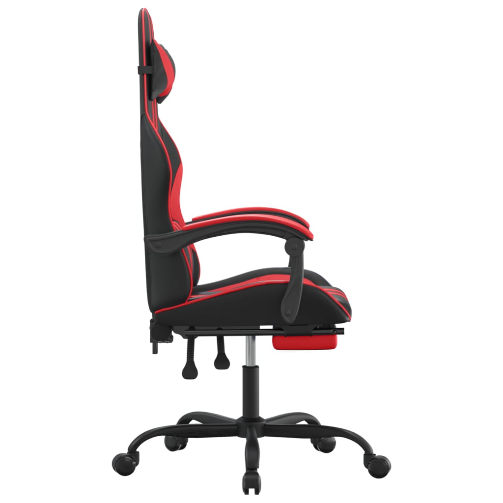 Cadeira gaming c/ apoio pés couro artificial preto e vermelho