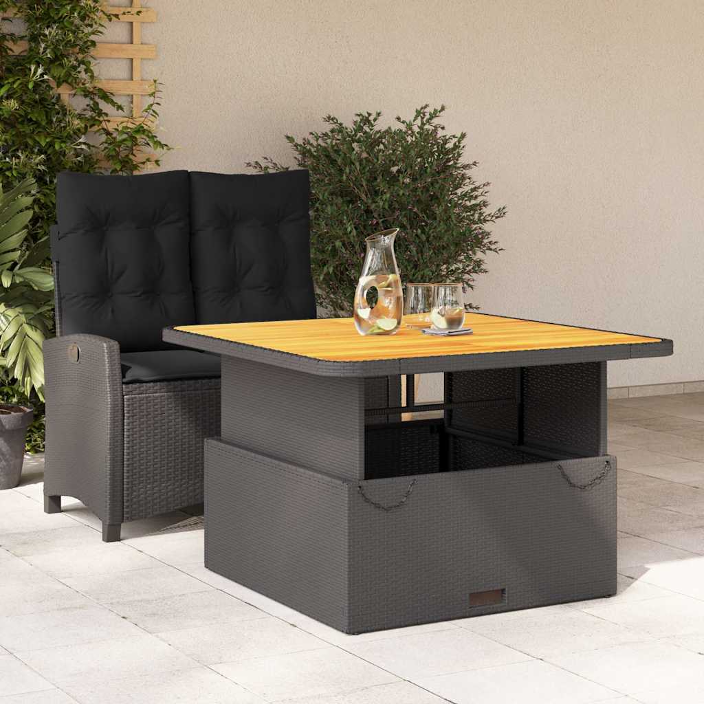2 Pcs conjunto de jantar p/ jardim c/ almofadões vime PE preto