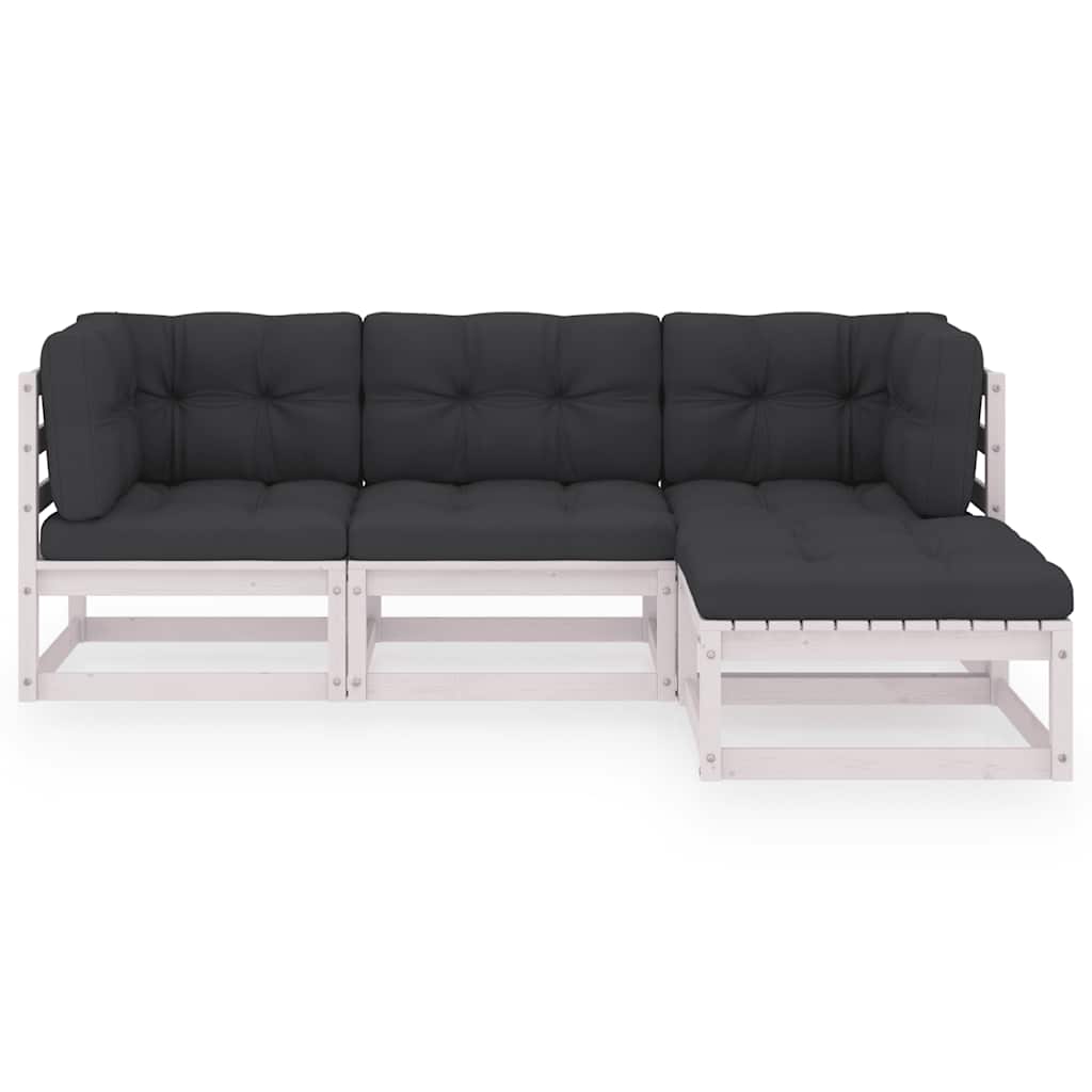 4 Pcs conjunto lounge de jardim c/ almofadões pinho maciço