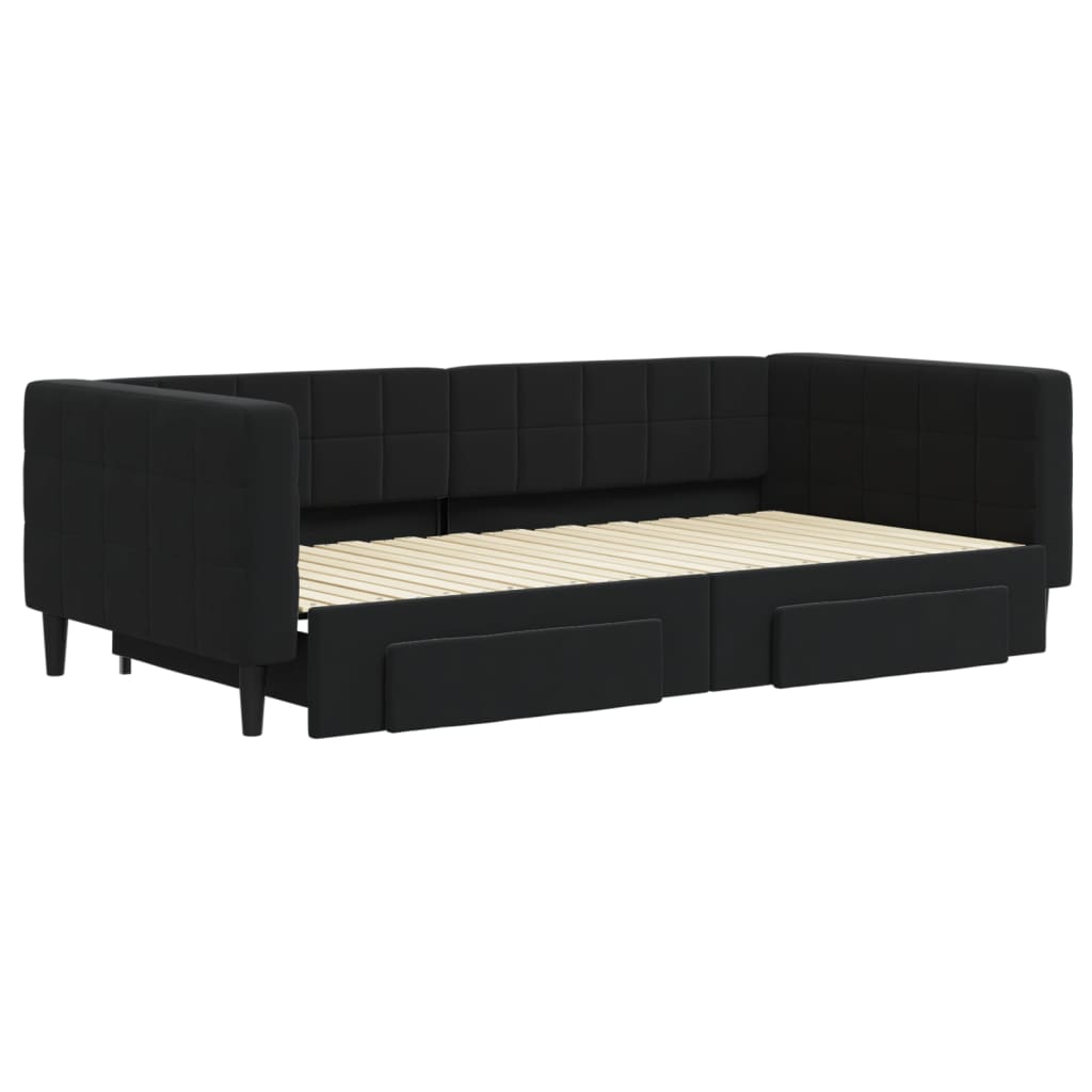 Sofá-cama com gavetão e gavetas 100x200 cm veludo preto