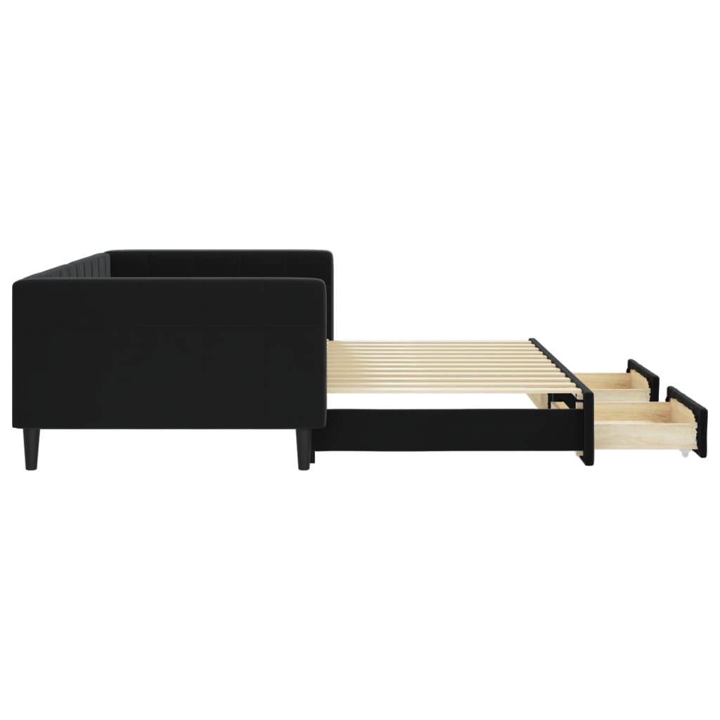 Sofá-cama com gavetão e gavetas 100x200 cm veludo preto