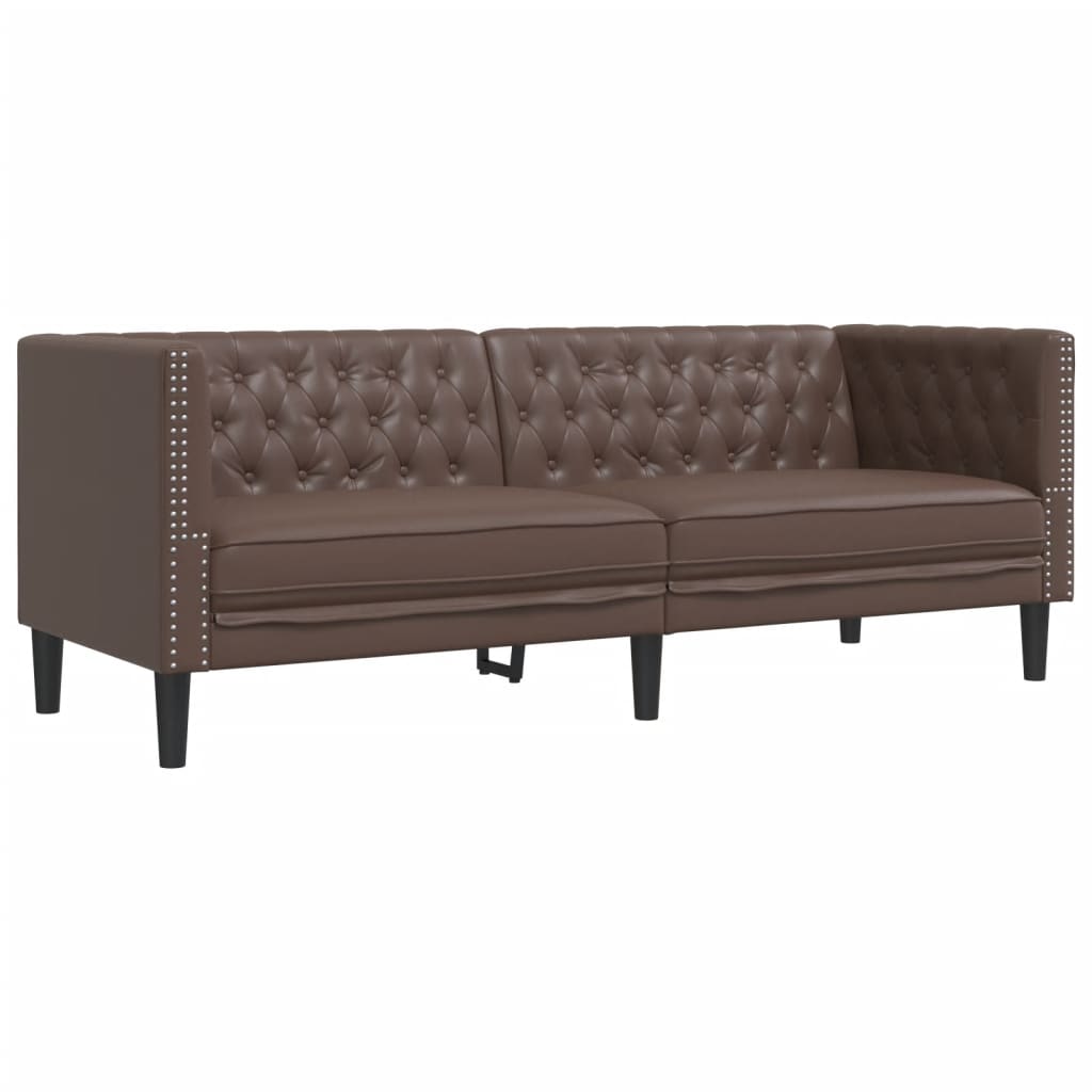3 Pcs conjunto de sofás chesterfield couro artificial castanho